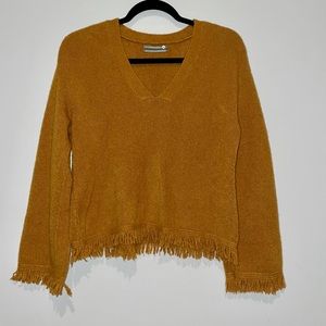 Anthropologie mustard sweater with fringe detail